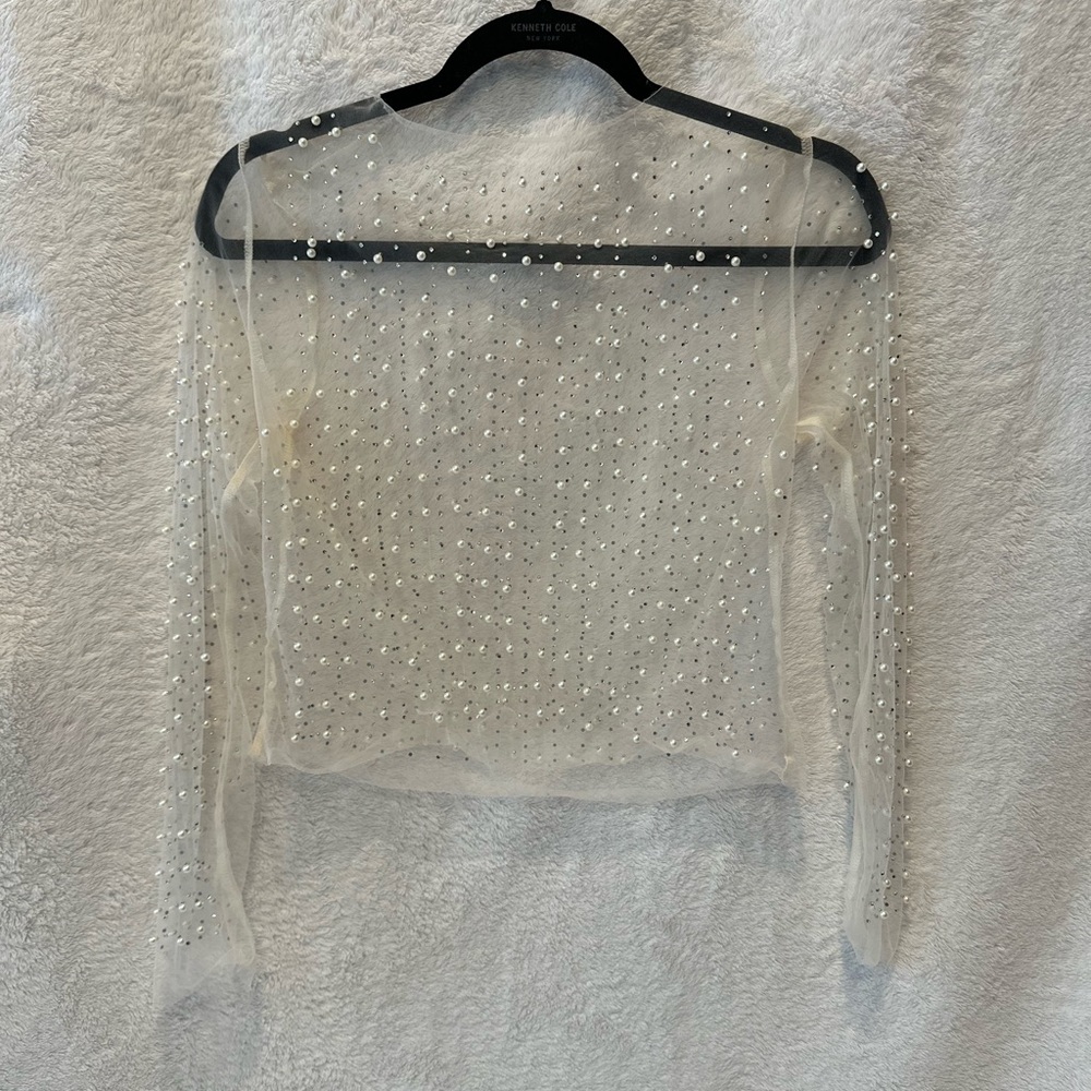 Pearl/Rhinestone Mesh Top